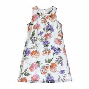 Calvin Klein Floral Dress Size 14 Sleeveless Sheath Chiffon Lined White Pink+